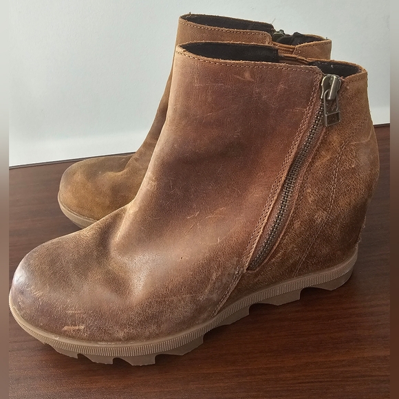 SOREL Joan Of Arctic ll Hiddwn Wesge Brown Leather Ankle Boots - Picture 1 of 9